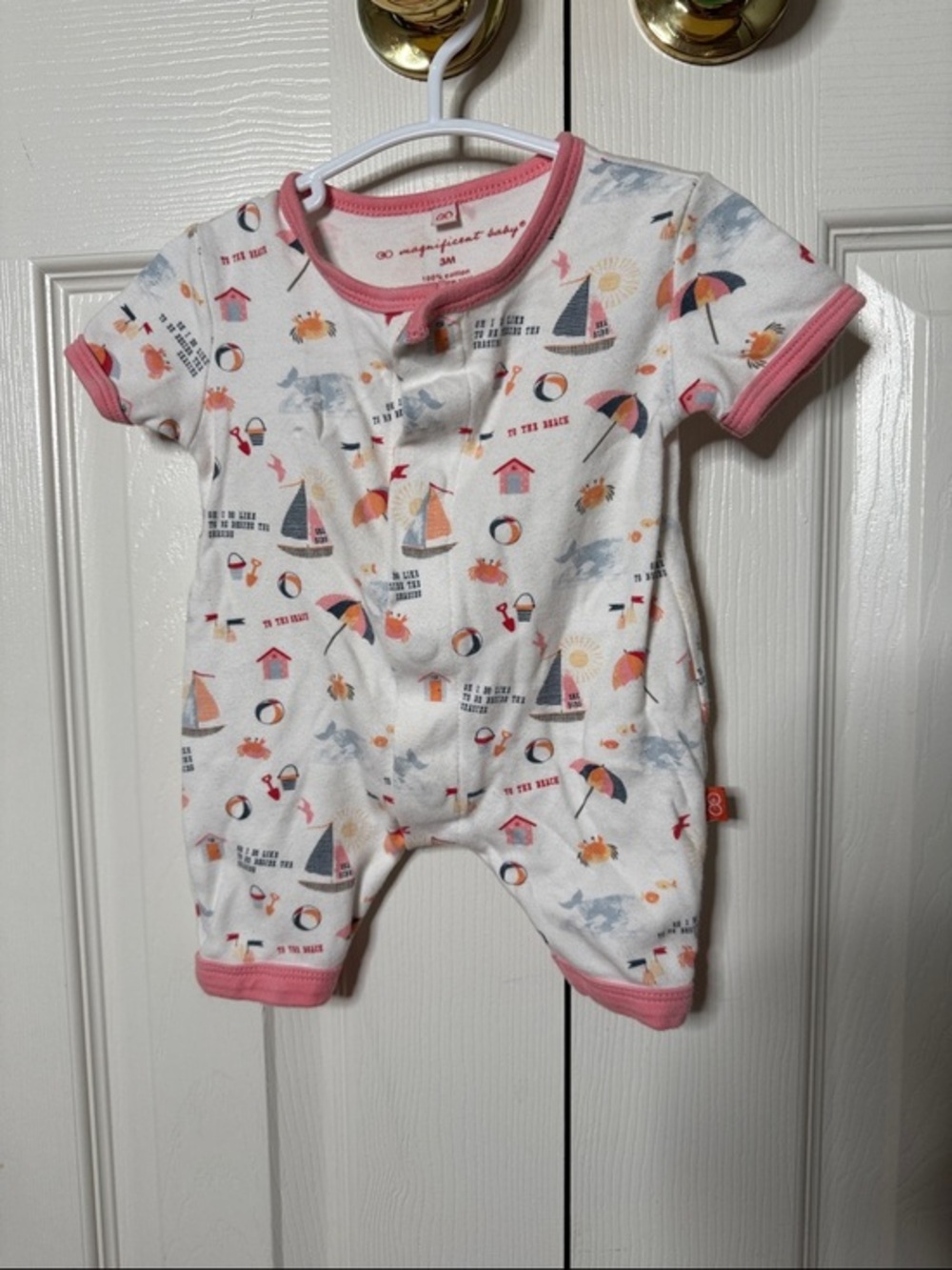 Magnificent Baby Pink-Trim Beach Print One-Piece for Baby